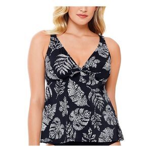 SWIM SOLUTIONS Women's Black Stretch Lined Underwire Tankini Swimsuit Top 10